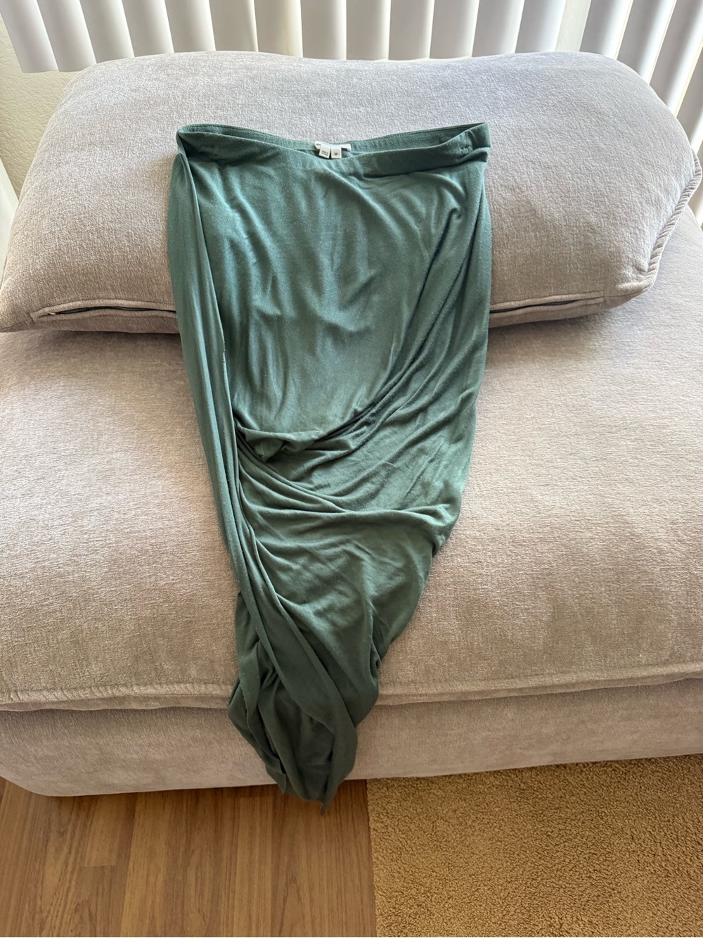 Helmut Lang Sage Green Ruched Maxi Skirt